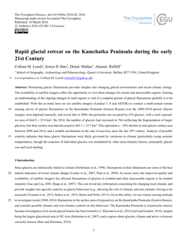 Rapid Glacial Retreat on the Kamchatka Peninsula During the Early 21St Century Colleen M