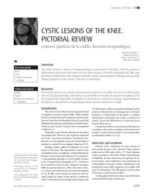CYSTIC LESIONS of the KNEE. PICTORIAL REVIEW Lesiones Quísticas De La Rodilla