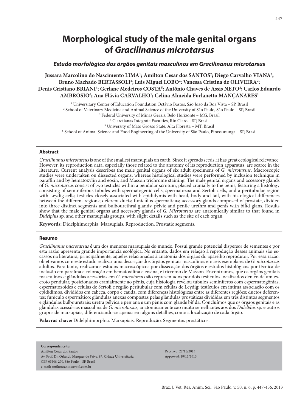 Morphological Study of the Male Genital Organs of Gracilinanus Microtarsus