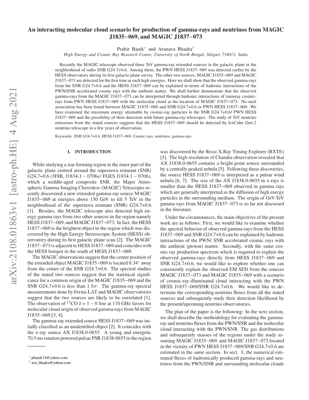 An Interacting Molecular Cloud Scenario for Production of Gamma