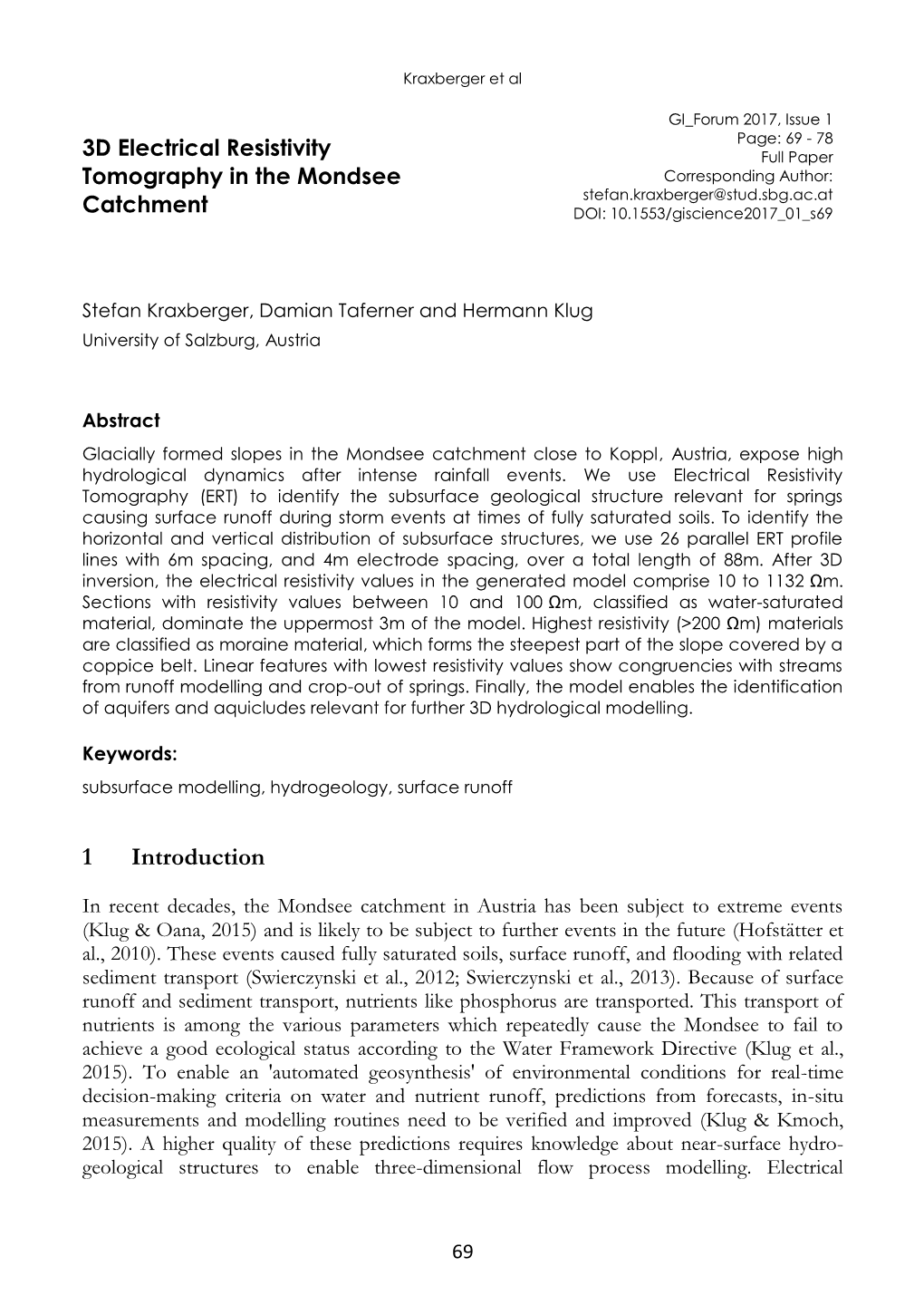 3D Electrical Resistivity Tomography in the Mondsee Catchment