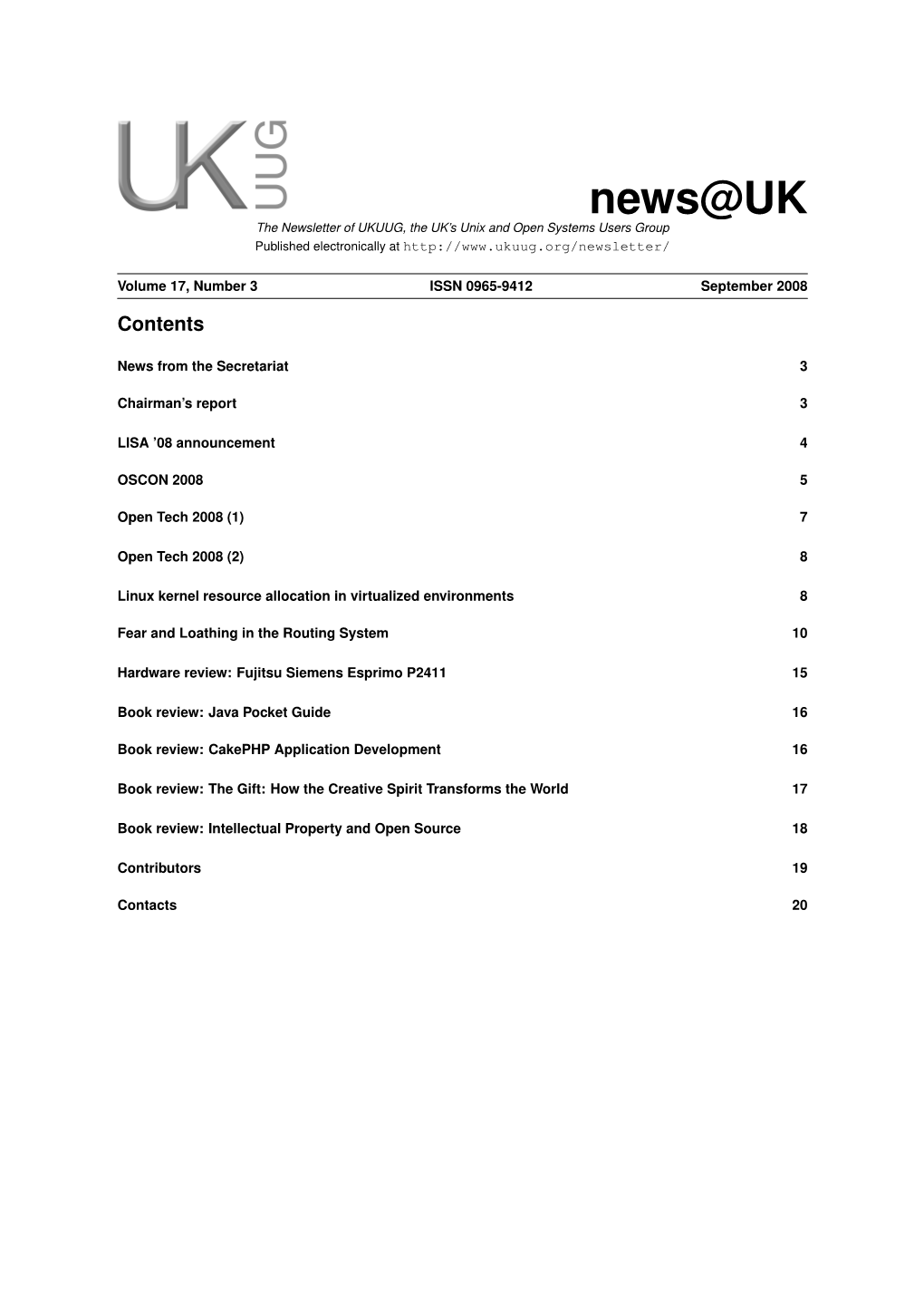 News@UK the Newsletter of UKUUG, the UK’S Unix and Open Systems Users Group Published Electronically At