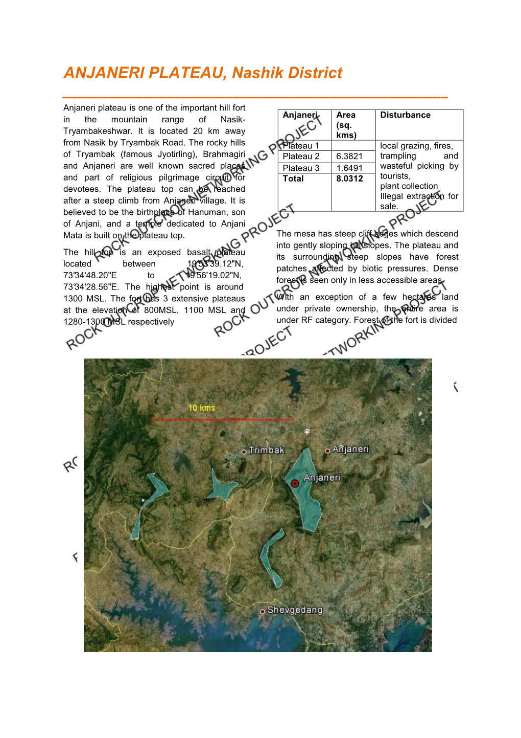 ANJANERI PLATEAU, Nashik District ______Anjaneri Plateau Is One of the Important Hill Fort Anjaneri Area Disturbance in the Mountain Range of Nasik- (Sq