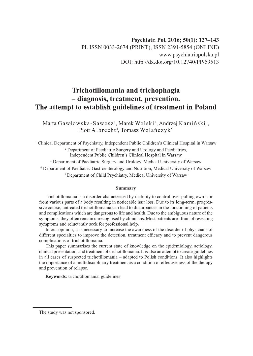 Trichotillomania and Trichophagia – Diagnosis, Treatment, Prevention