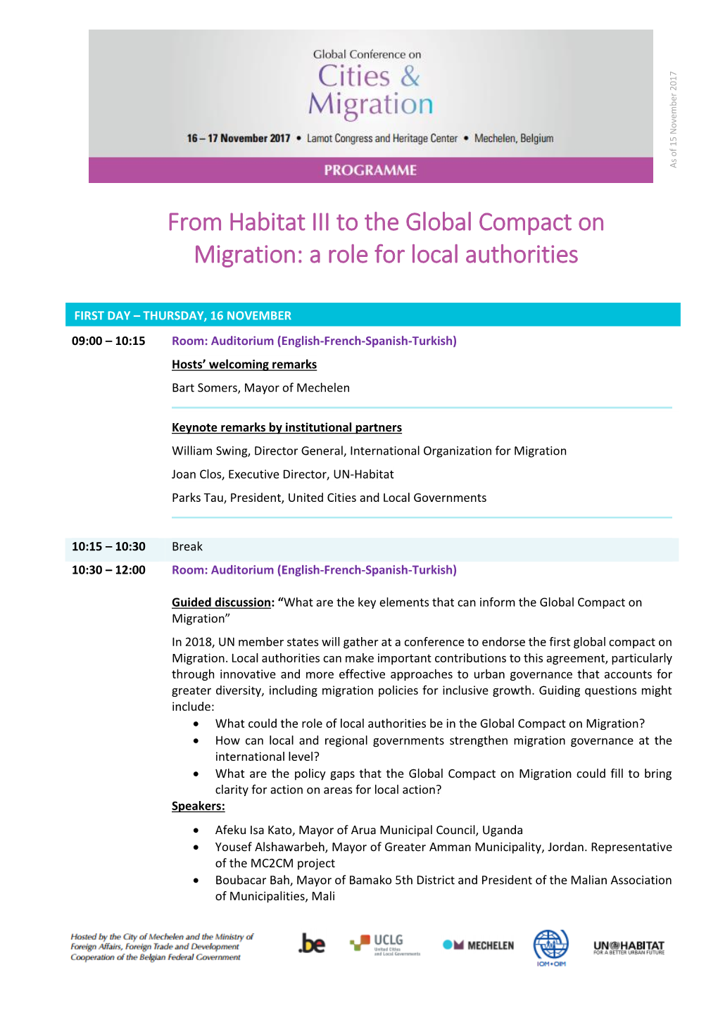 From Habitat III to the Global Compact on Migration: a Role for Local Authorities