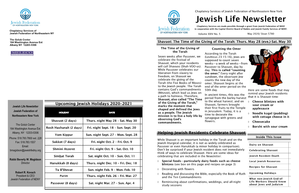 Jewish Life Newsletter