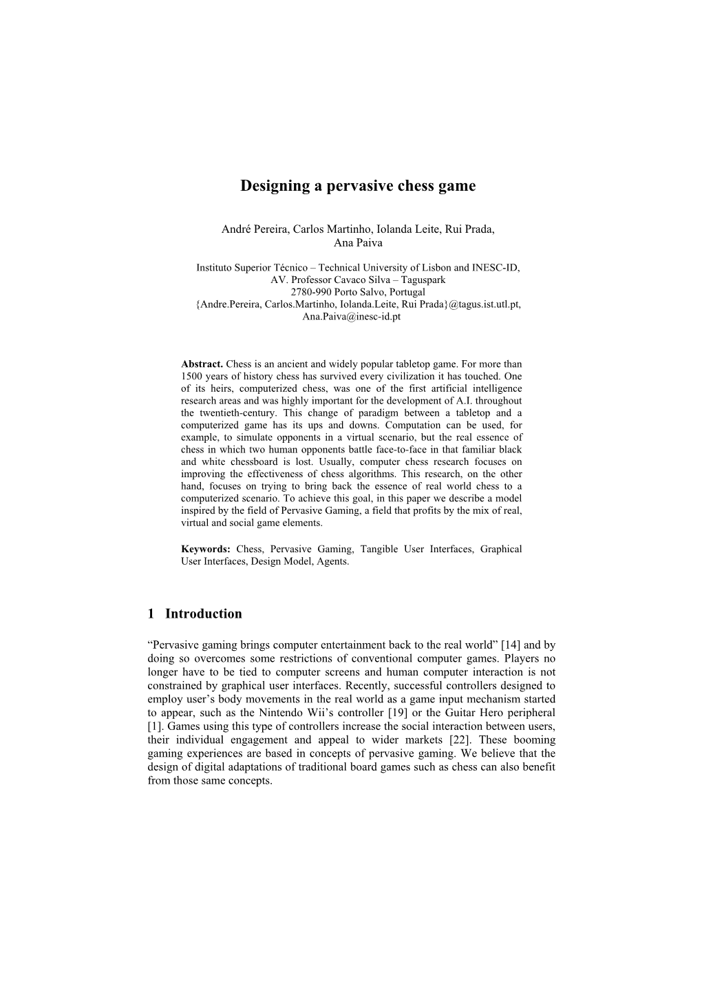 Designing a Pervasive Chess Game