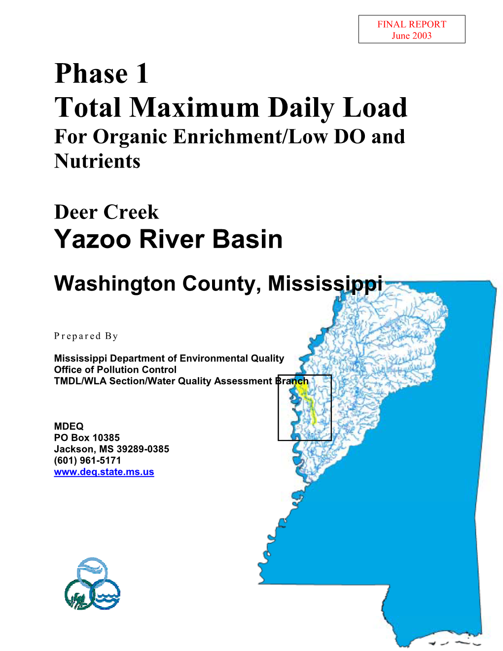 Phase 1 Total Maximum Daily Load for Organic Enrichment/Low DO and Nutrients