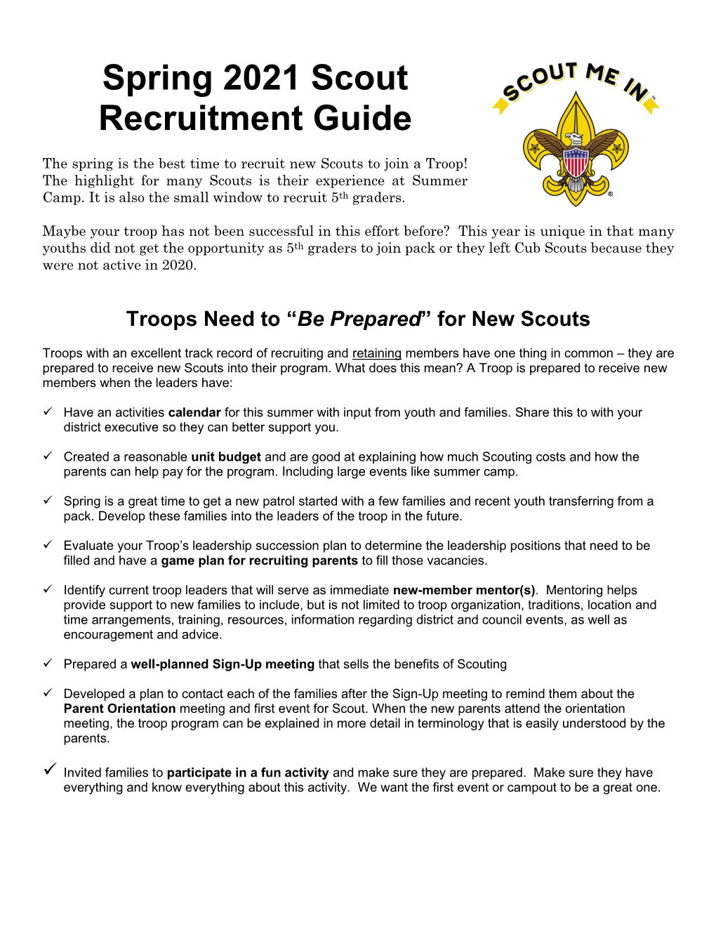 Spring 2021 Scout Recruitment Guide