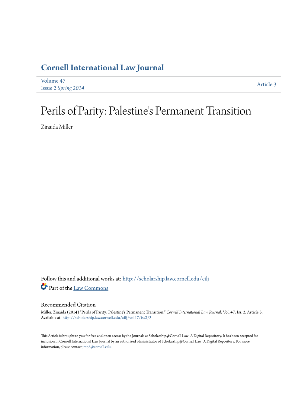 Palestine's Permanent Transition Zinaida Miller