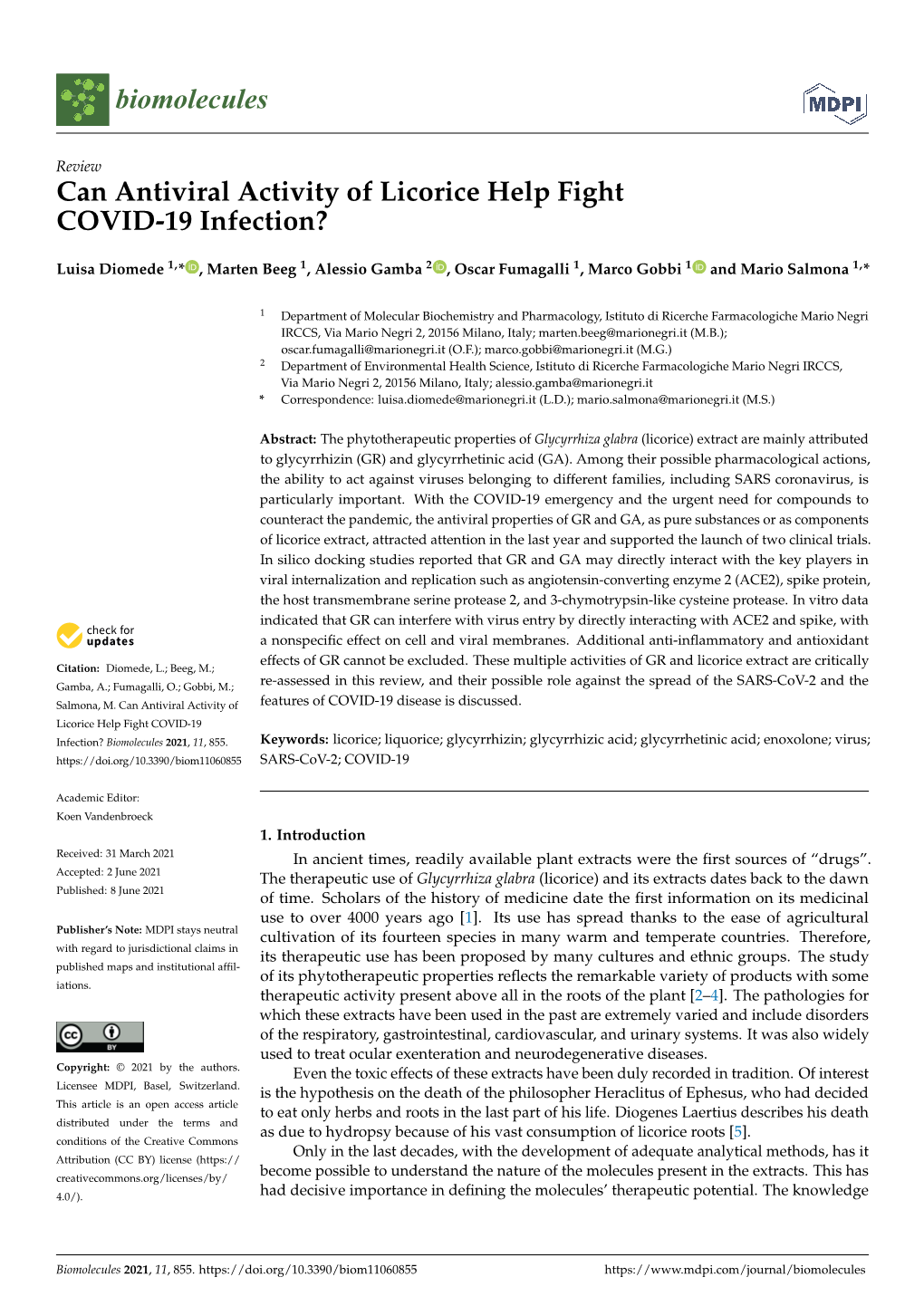 Can Antiviral Activity of Licorice Help Fight COVID-19 Infection?