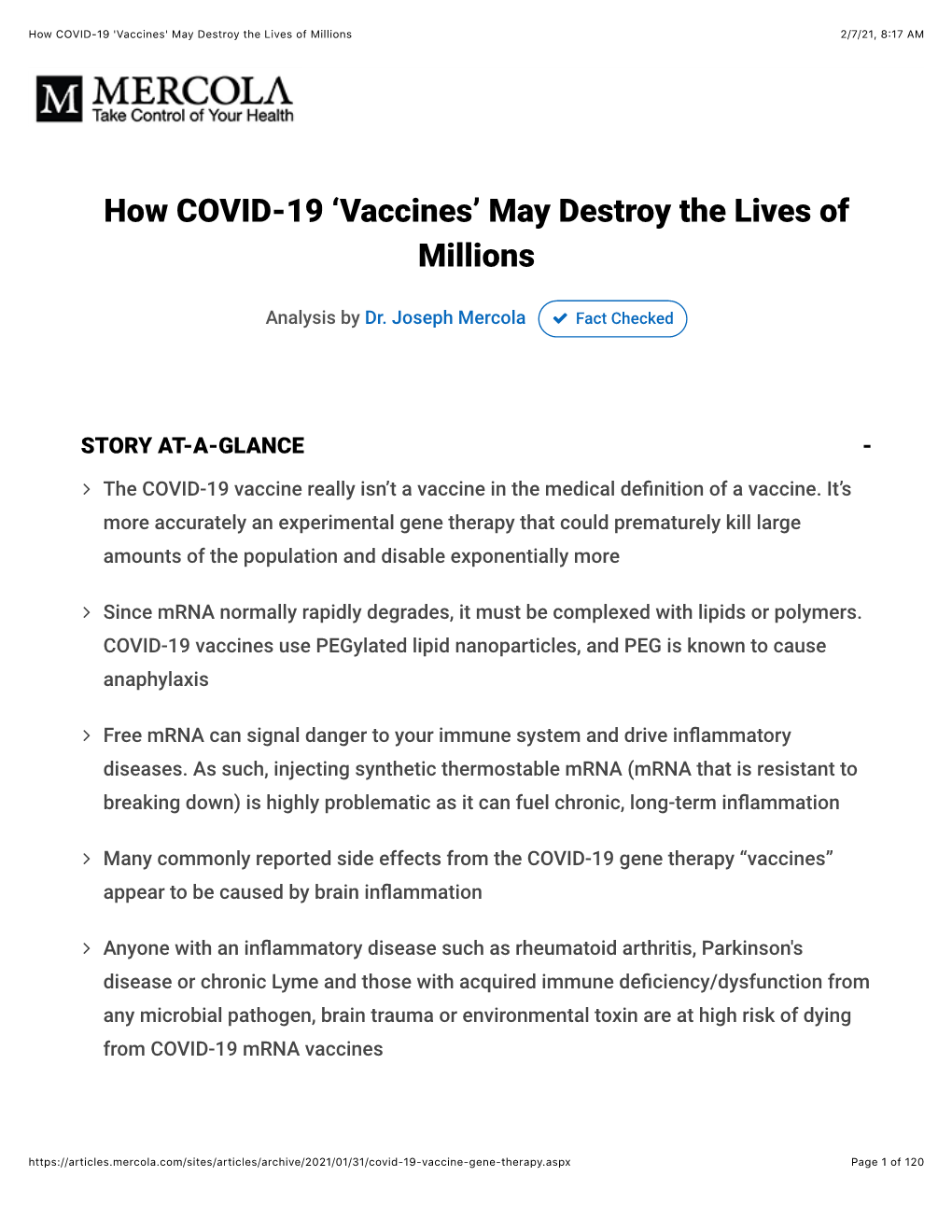 How COVID-19 'Vaccines' May Destroy the Lives of Millions 2/7/21, 8:17 AM