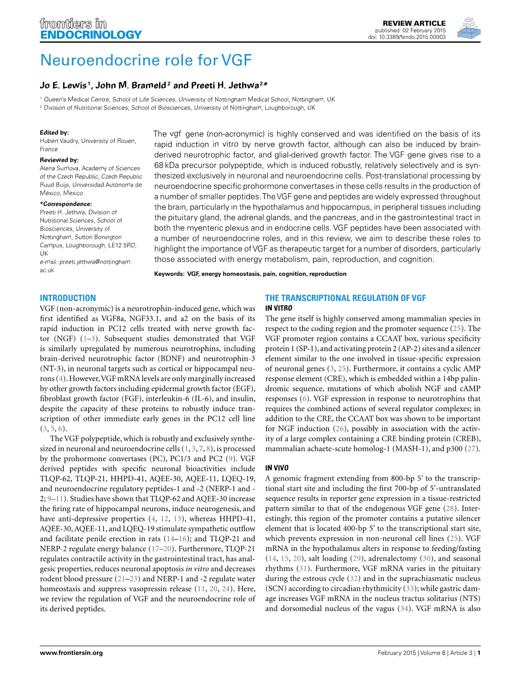 Neuroendocrine Role for VGF