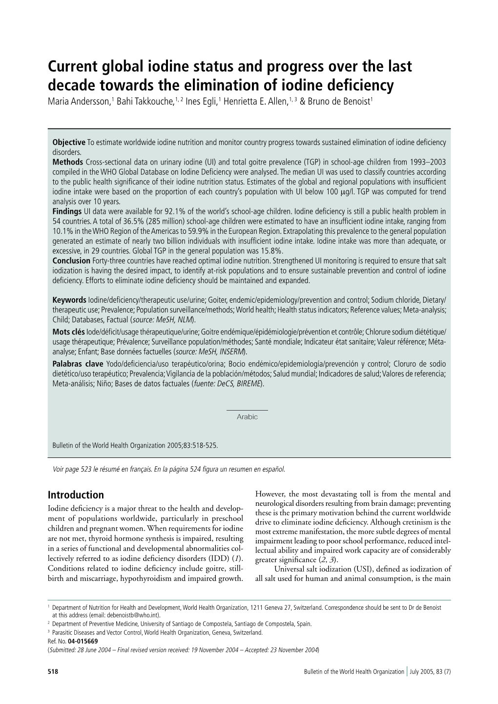 Current Global Iodine Status and Progress Over the Last Decade