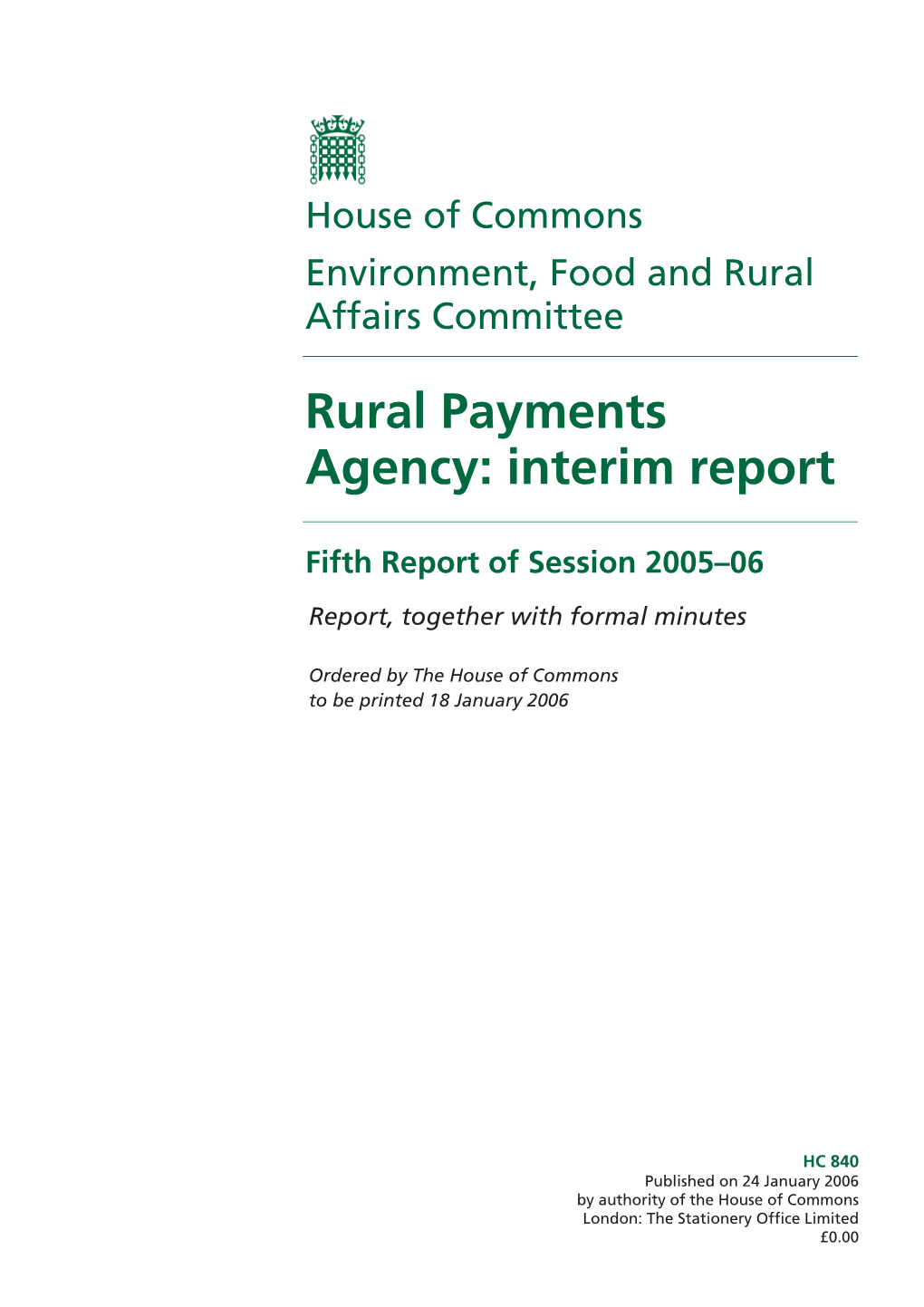 Rural Payments Agency: Interim Report