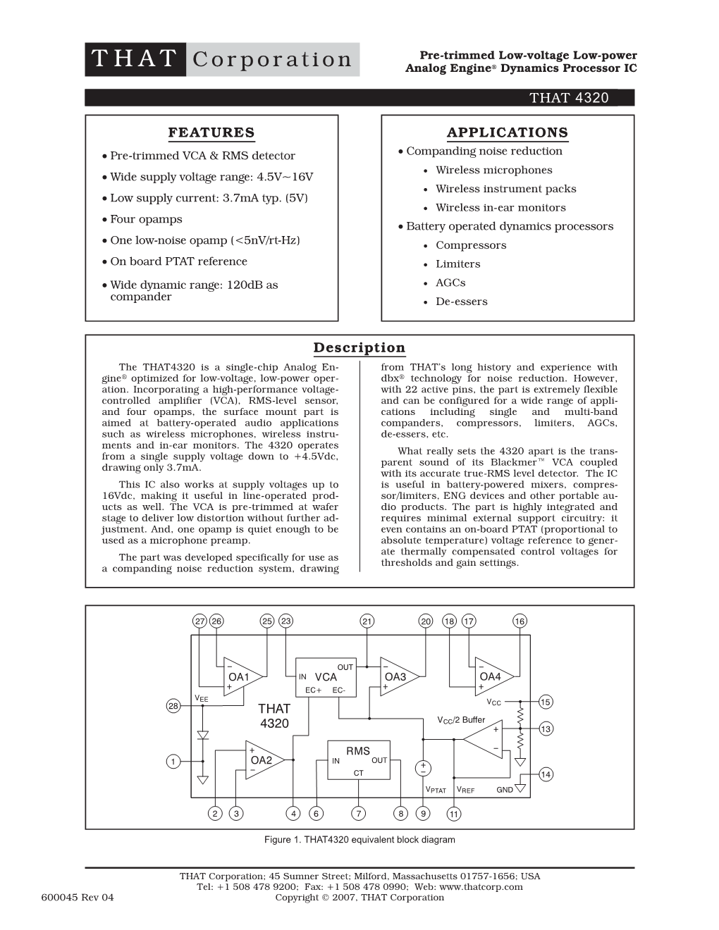 THAT Corporation 4320 Datasheet