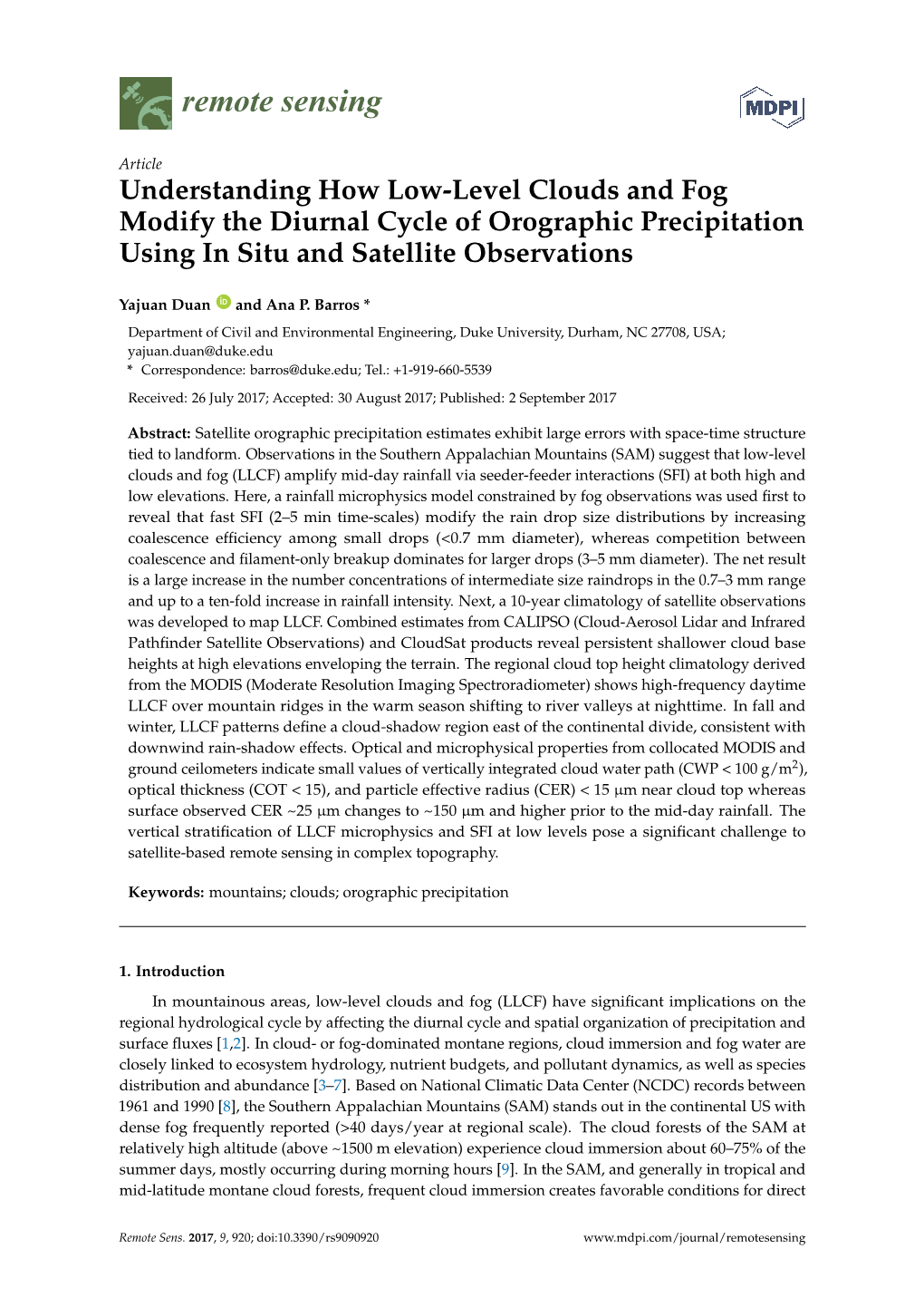 Understanding How Low-Level Clouds and Fog Modify the Diurnal Cycle of Orographic Precipitation Using in Situ and Satellite Observations