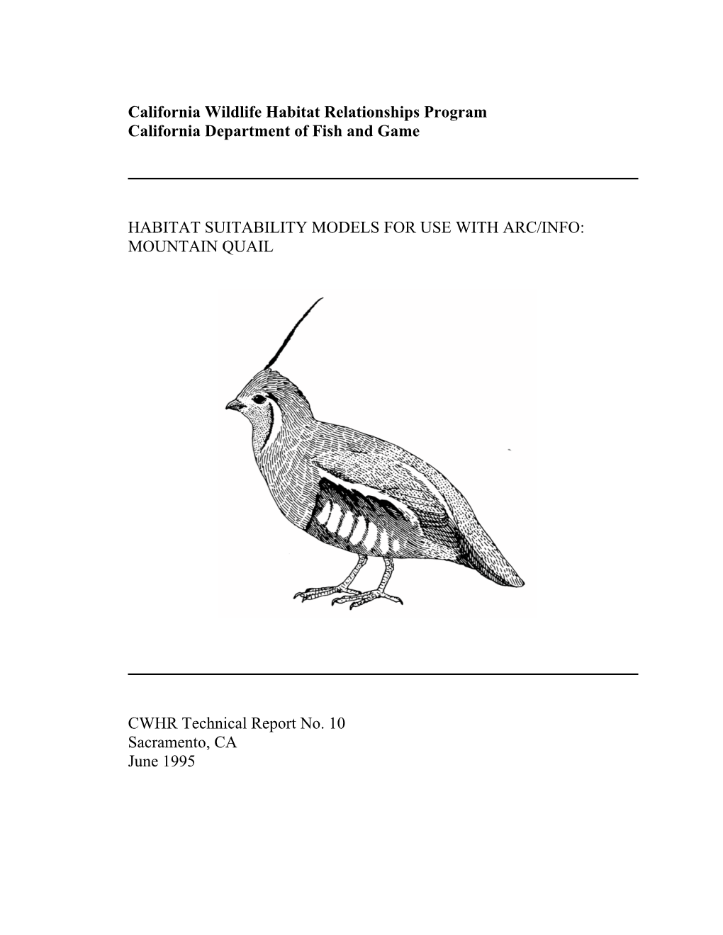 Habitat Suitability Model for Mountain Quail