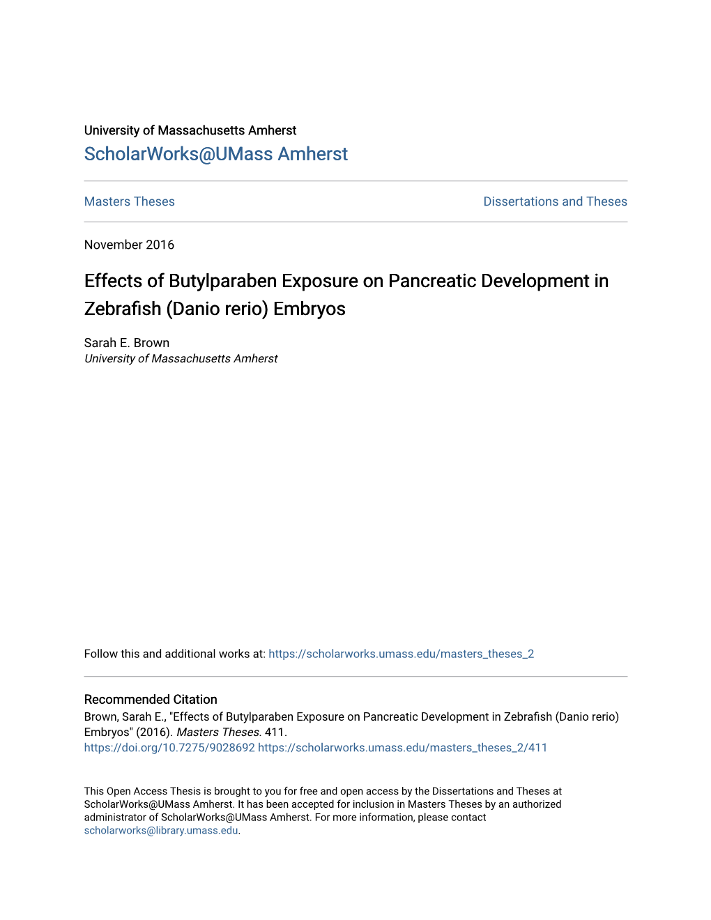 Effects of Butylparaben Exposure on Pancreatic Development in Zebrafish (Danio Erio)R Embryos