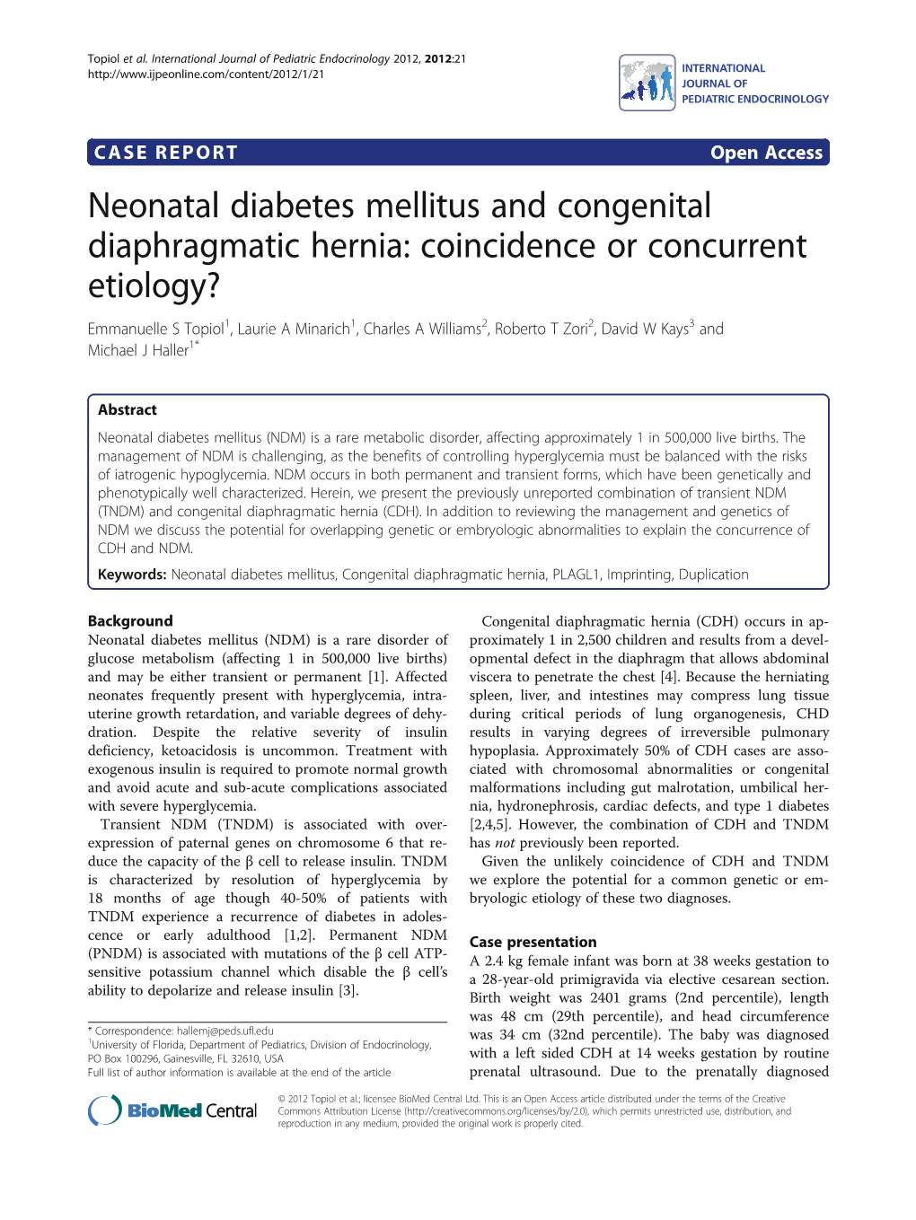 Neonatal Diabetes Mellitus and Congenital