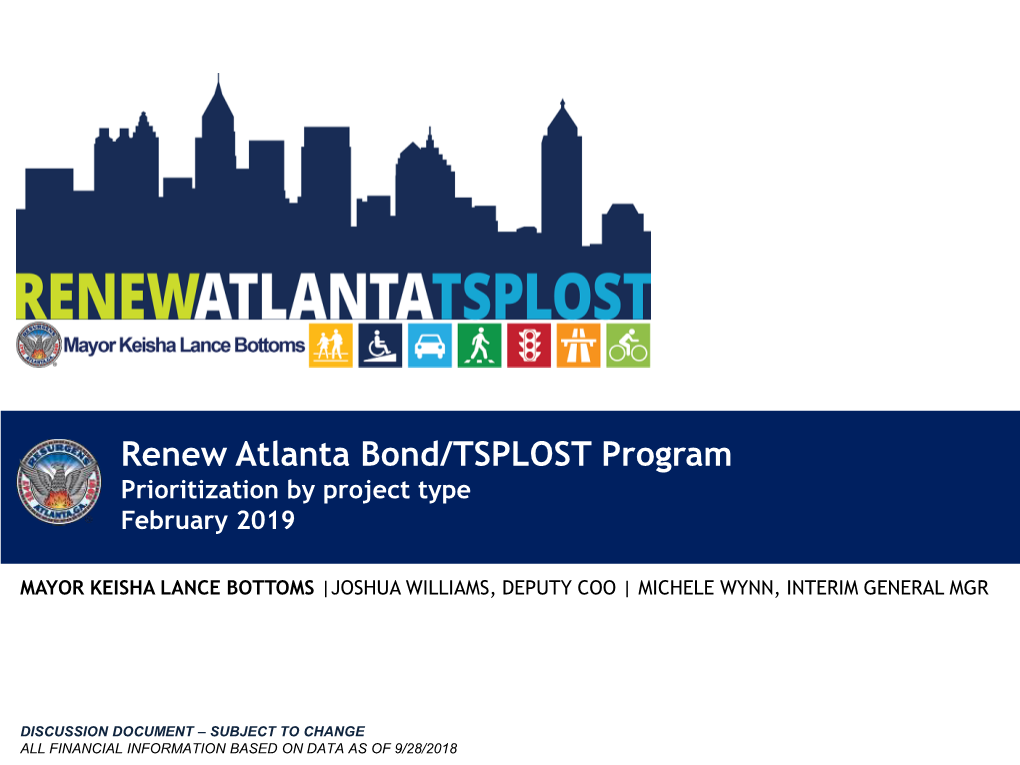 Renew Atlanta Bond/TSPLOST Program Prioritization by Project Type February 2019