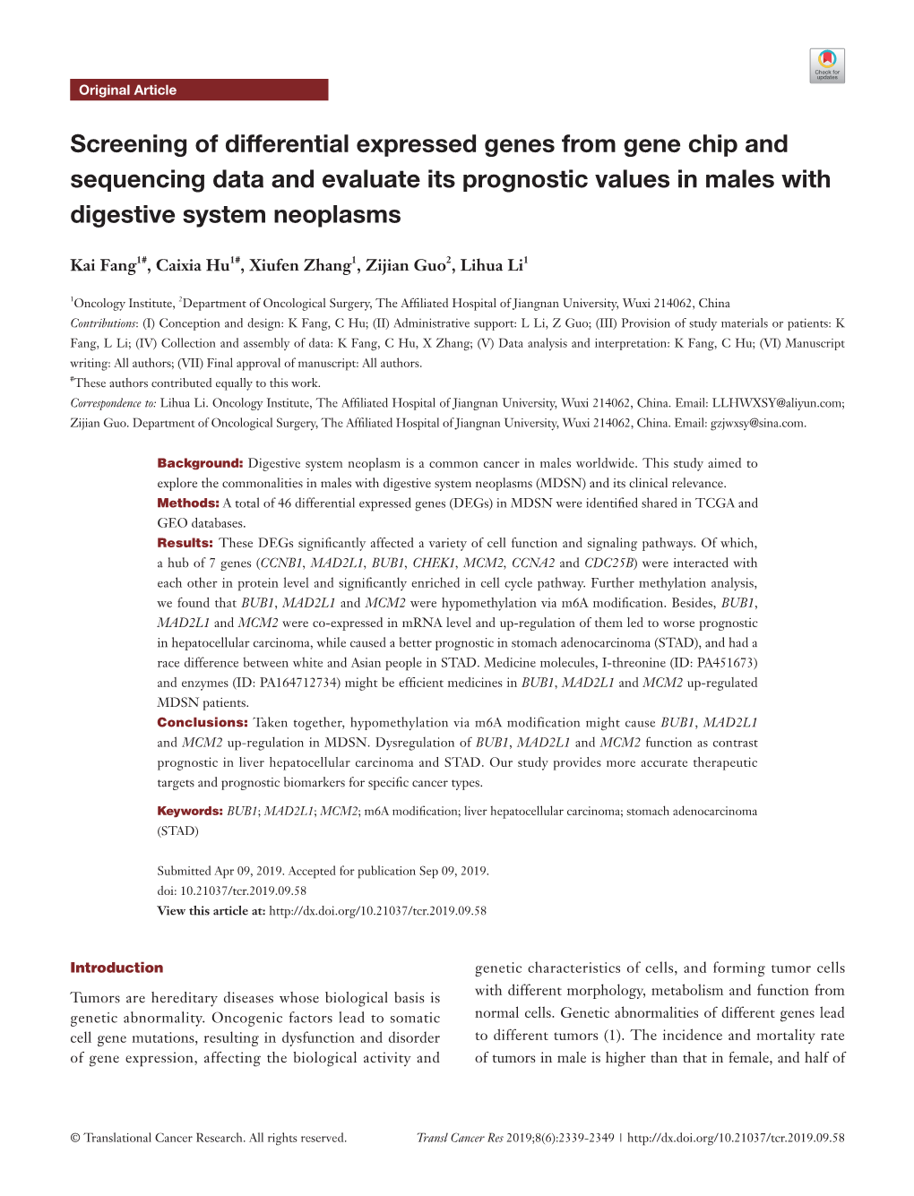 Screening of Differential Expressed Genes from Gene Chip and Sequencing Data and Evaluate Its Prognostic Values in Males with Digestive System Neoplasms