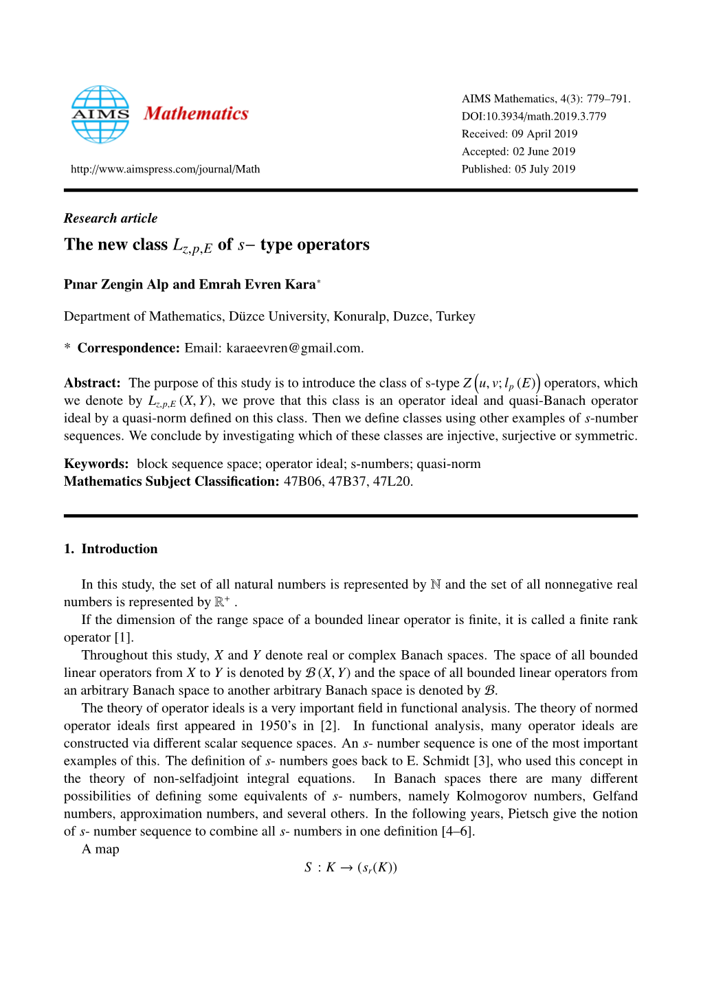 The New Class Lz,P,E of S− Type Operators