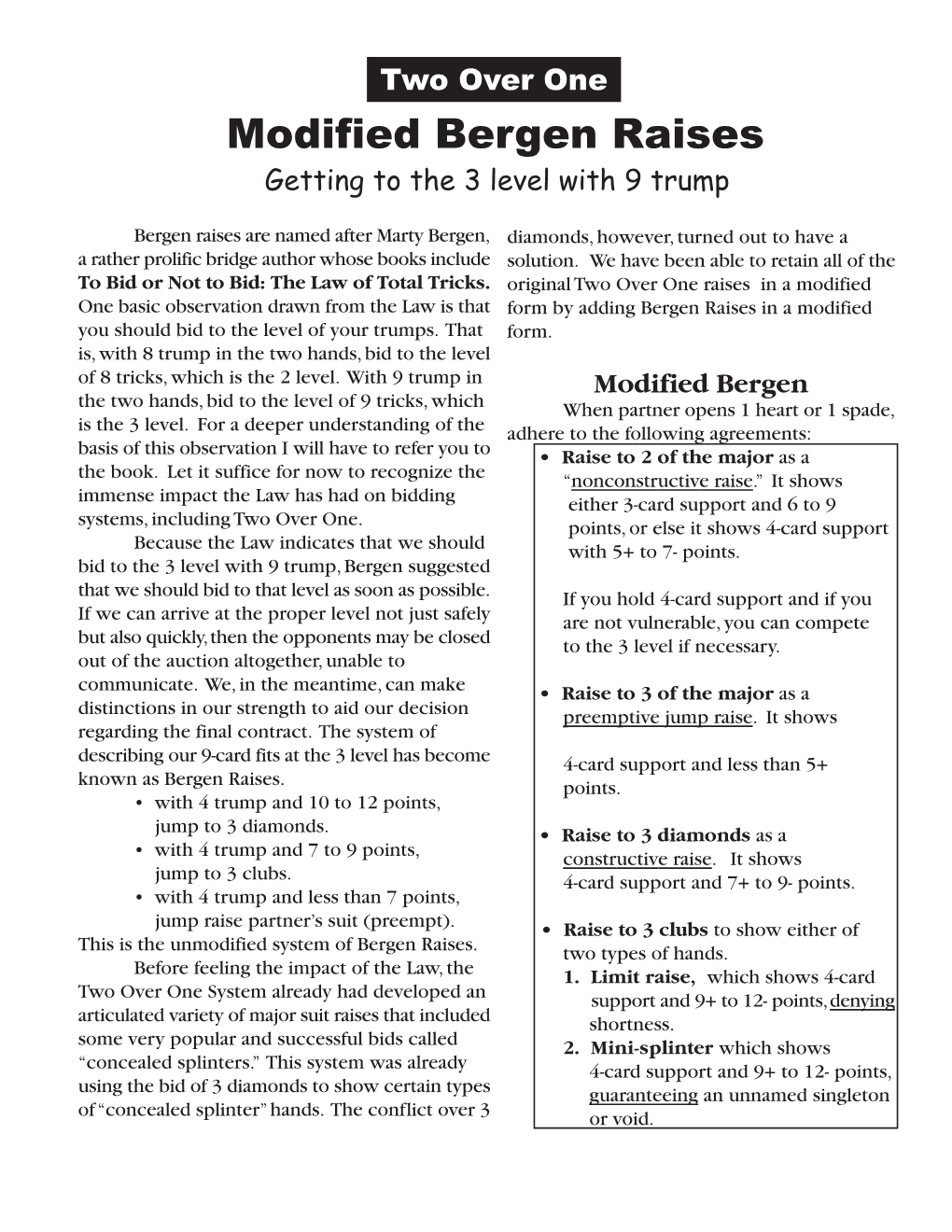 Modified Bergen Raises Getting to the 3 Level with 9 Trump