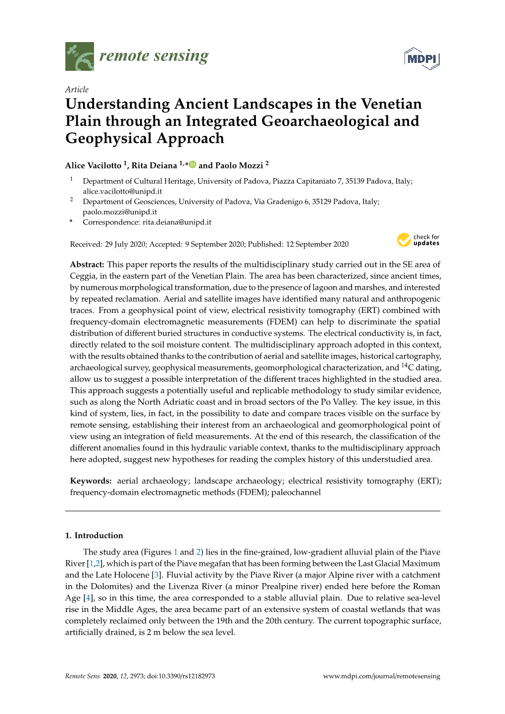 Understanding Ancient Landscapes in the Venetian Plain Through an Integrated Geoarchaeological and Geophysical Approach