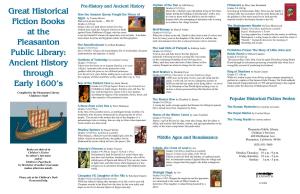 Great Historical Fiction Books at the Pleasanton Public Library: Ancient History Through Early 1600'S