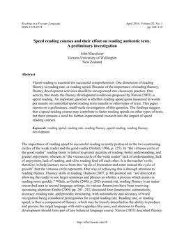Speed Reading Courses and Their Effect on Reading Authentic Texts: a Preliminary Investigation