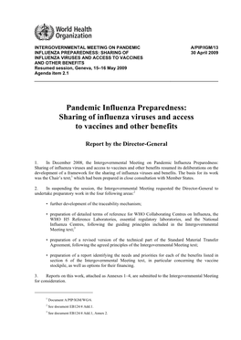 Sharing of Influenza Viruses and Access to Vaccines and Other Benefits