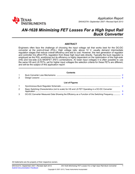 Minimizing FET Losses for a High Input Rail Buck Converter (Rev. A)