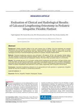 Evaluation of Clinical and Radiological Results of Calcaneal Lengthening Osteotomy in Pediatric Idiopathic Flexible Flatfoot