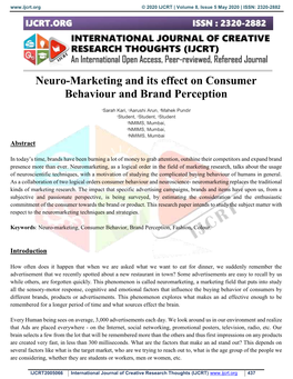 Neuro-Marketing and Its Effect on Consumer Behaviour and Brand Perception