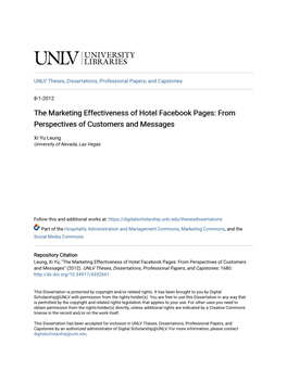 The Marketing Effectiveness of Hotel Facebook Pages: from Perspectives of Customers and Messages
