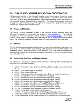 6.0 Public Involvement and Agency