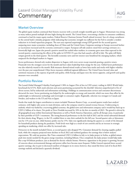Lazard Global Managed Volatililty Fund Commentary
