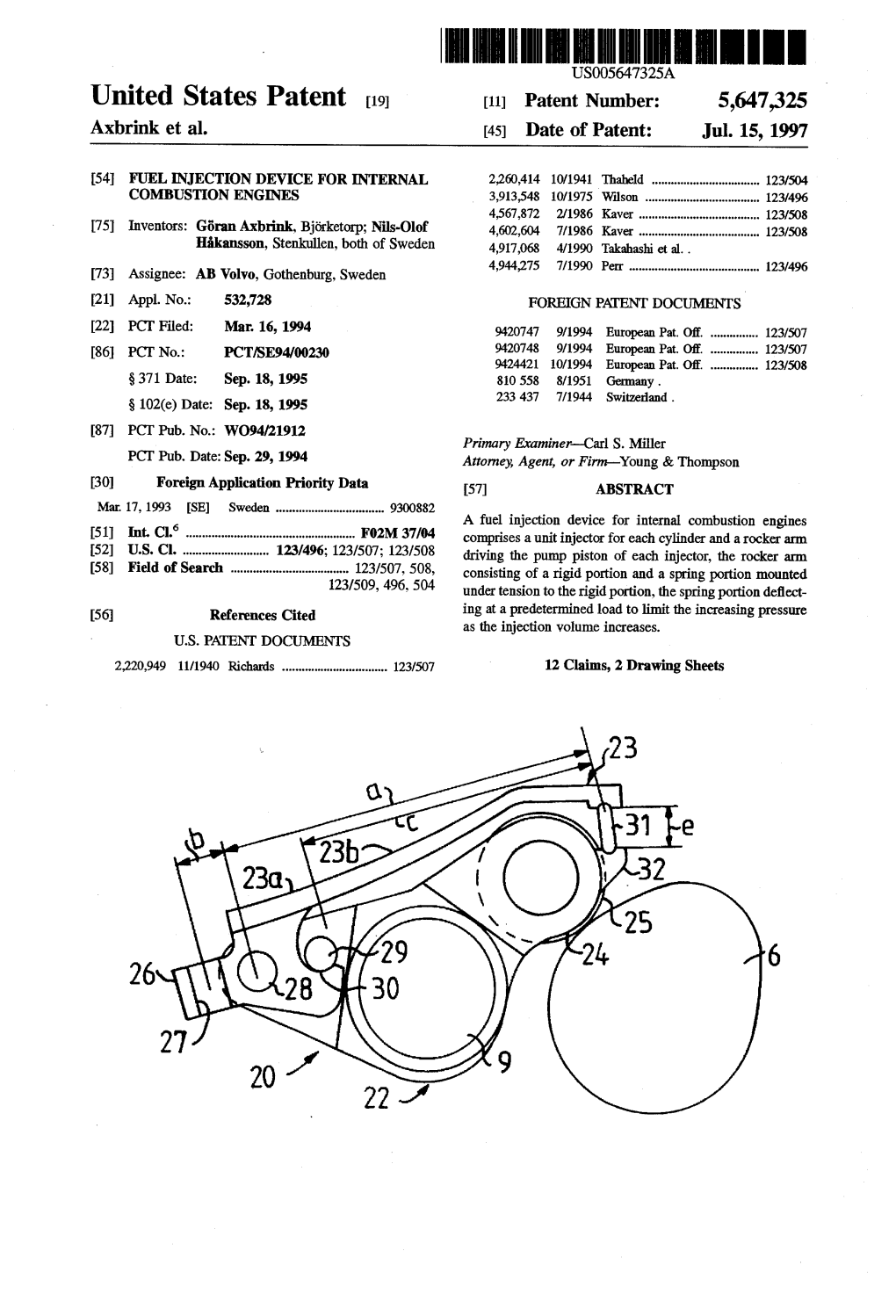 United States Patent (19) 11 Patent Number: 5,647,325 Axbrink Et Al