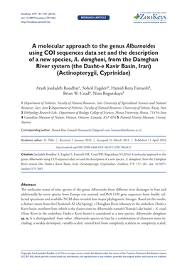 A Molecular Approach to the Genus Alburnoides Using COI Sequences Data Set and the Description of a New Species, A. Damghani
