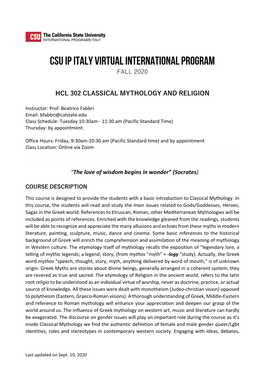 CSU IP Italy Virtual International Program FALL 2020