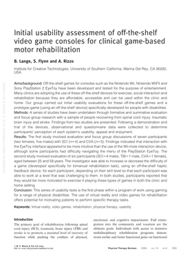 Initial Usability Assessment of Off-The-Shelf Video Game Consoles for Clinical Game-Based Motor Rehabilitation