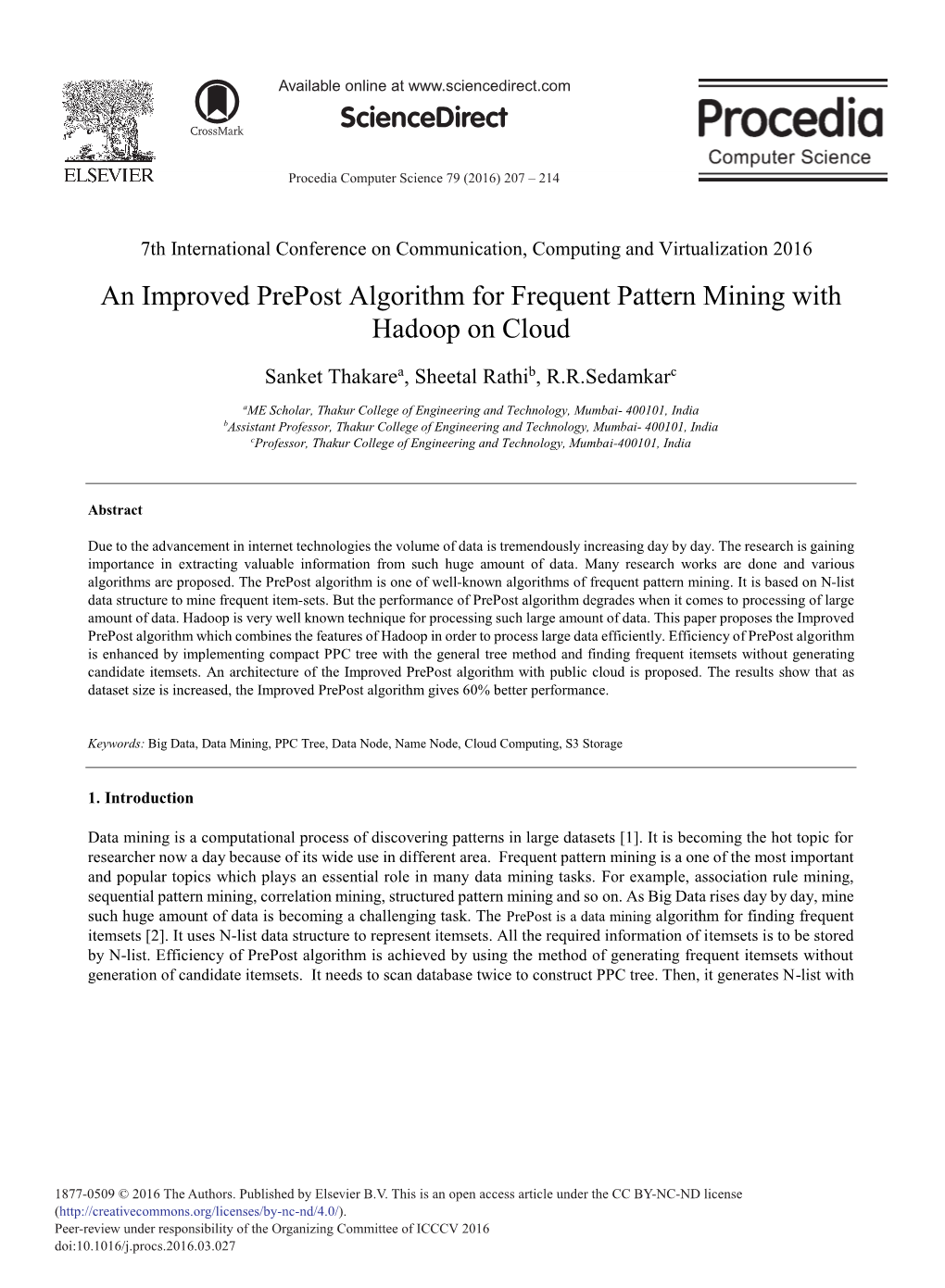 An Improved Prepost Algorithm for Frequent Pattern Mining with Hadoop on Cloud