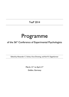 Programme of the 56Th Conference of Experimental Psychologists
