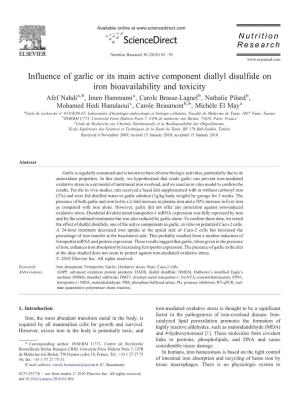 Influence of Garlic Or Its Main Active Component Diallyl Disulfide on Iron
