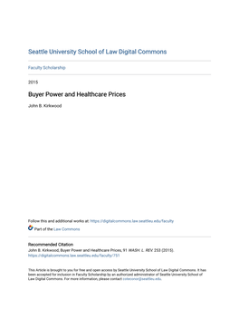 Buyer Power and Healthcare Prices