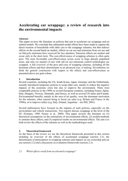 Accelerating Car Scrappage: a Review of Research Into the Environmental Impacts
