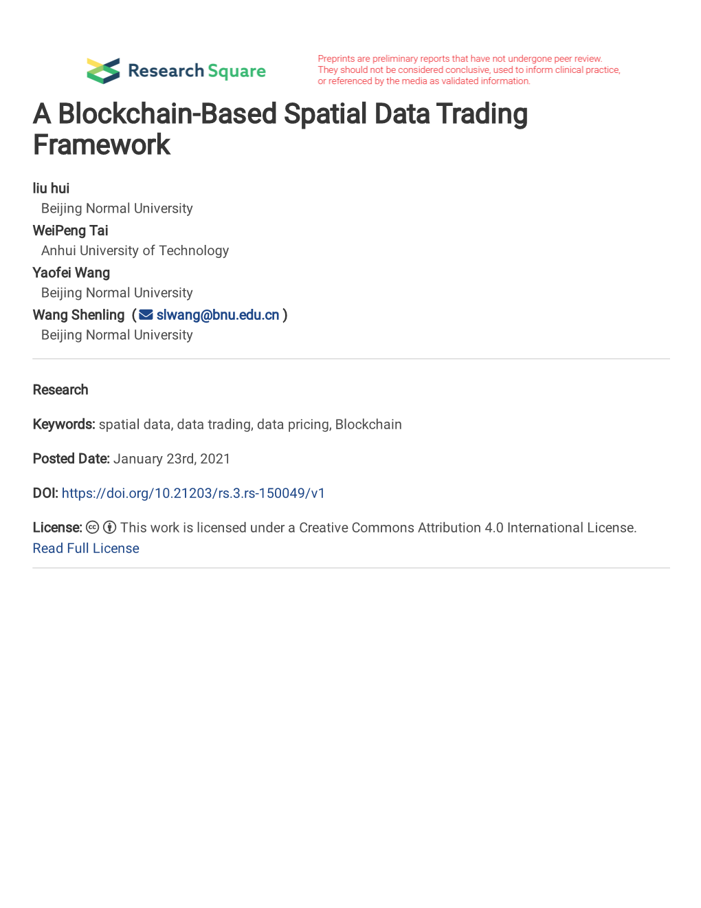 A Blockchain-Based Spatial Data Trading Frame