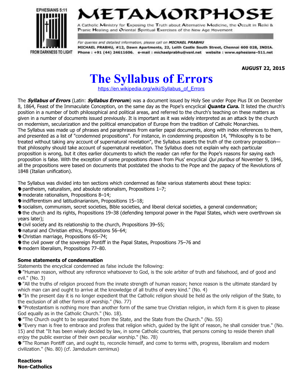 The Syllabus of Errors