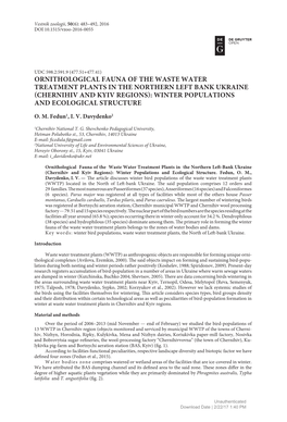 Ornithological Fauna of the Waste Water Treatment Plants in the Northern Left Bank Ukraine (Chernihiv and Kyiv Regions): Winter Populations and Ecological Structure